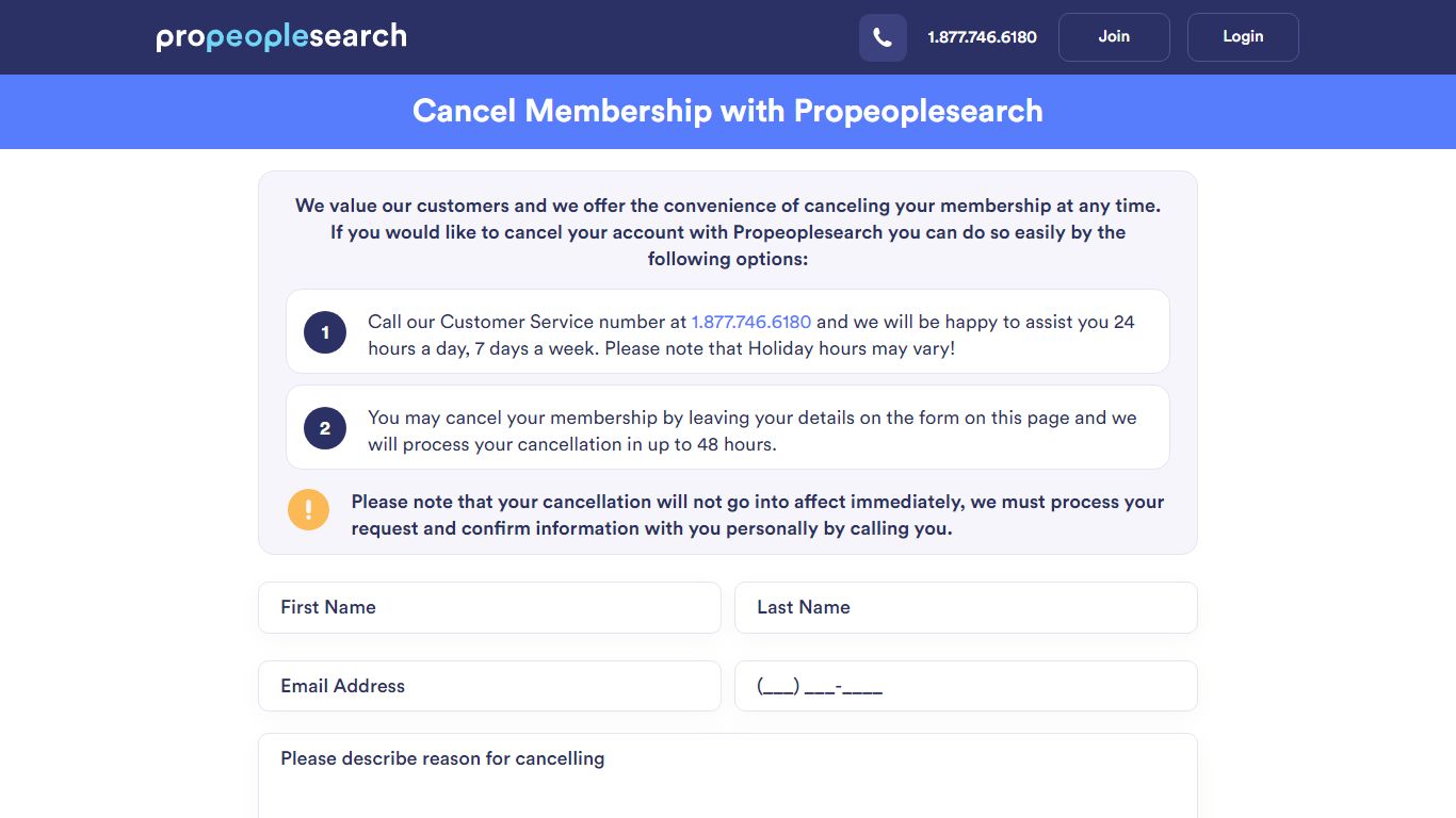 Cancel Membership - ProPeopleSearch.com